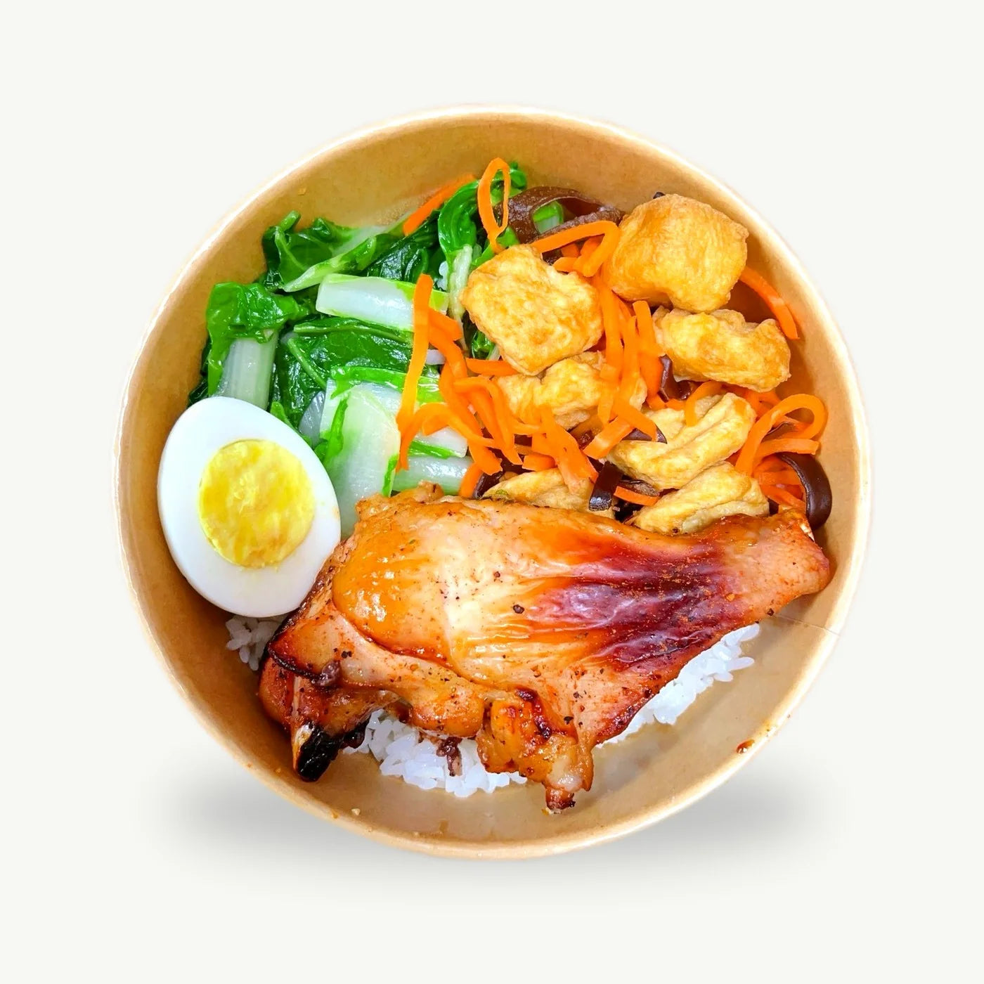 酸甜果香烤棒腿餐盒，搭配青菜、木耳與蛋